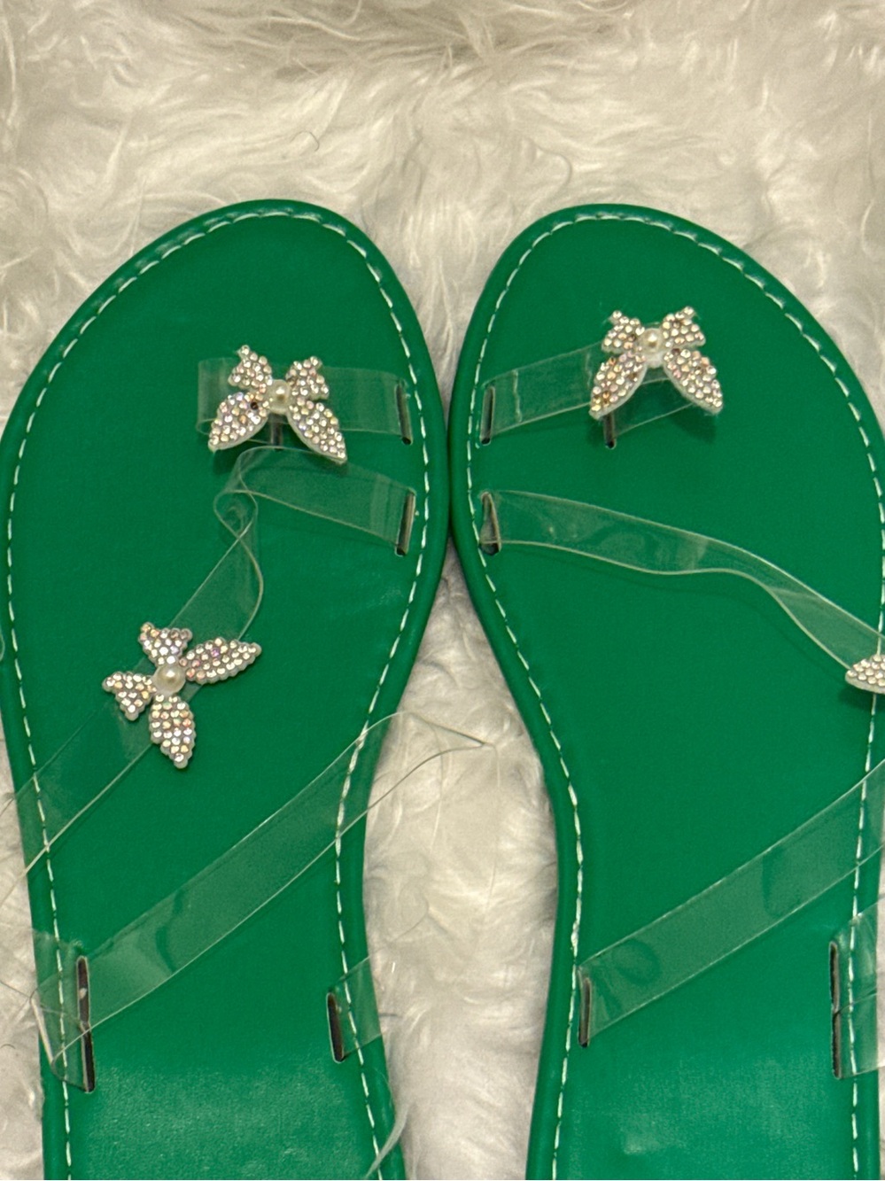 Women’s Green Embellished Butterfly Strap Sandals
